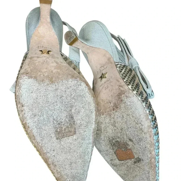 Christian Dior Nude Chrome Shoes With Crystal On The Side Ribbon Band. - Picture 13 of 15